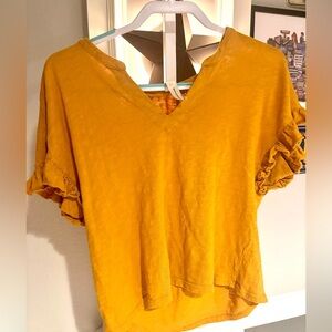 Anthropologie Pilcro yellow ruffle sleeve T-shirt size small